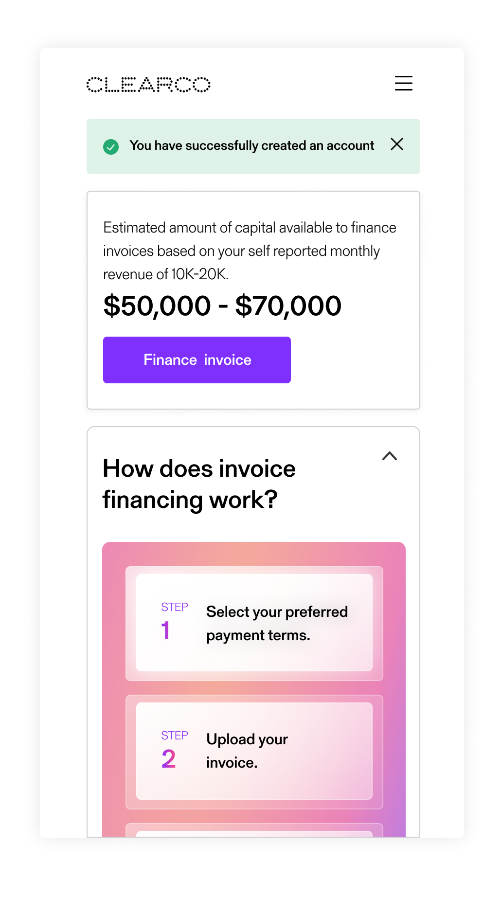 A2 Clear Payments Sign Up