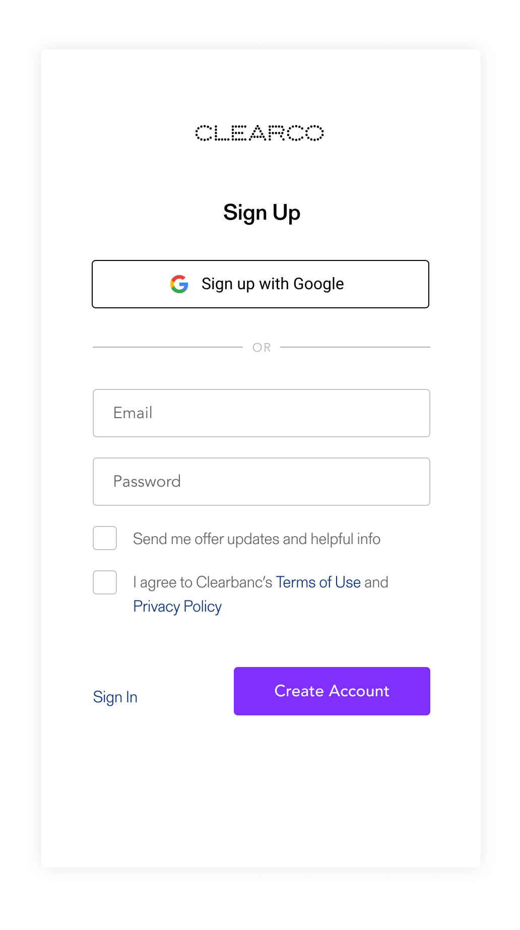 carcrewoptionsA2 Clear Payments Sign Up